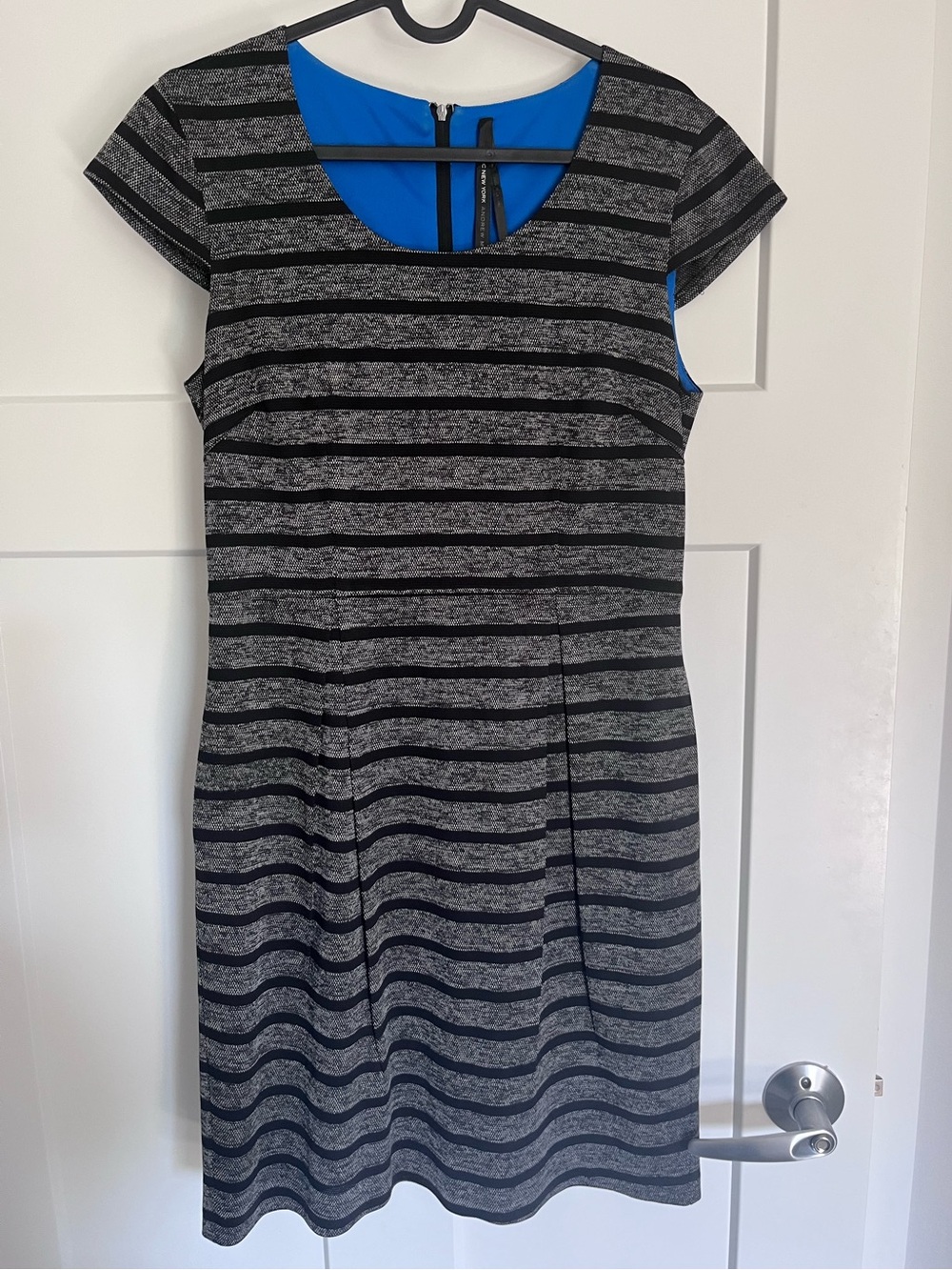 Marc New York Short-Sleeve Dress in Charcoal & Black Stripes, Size 6
